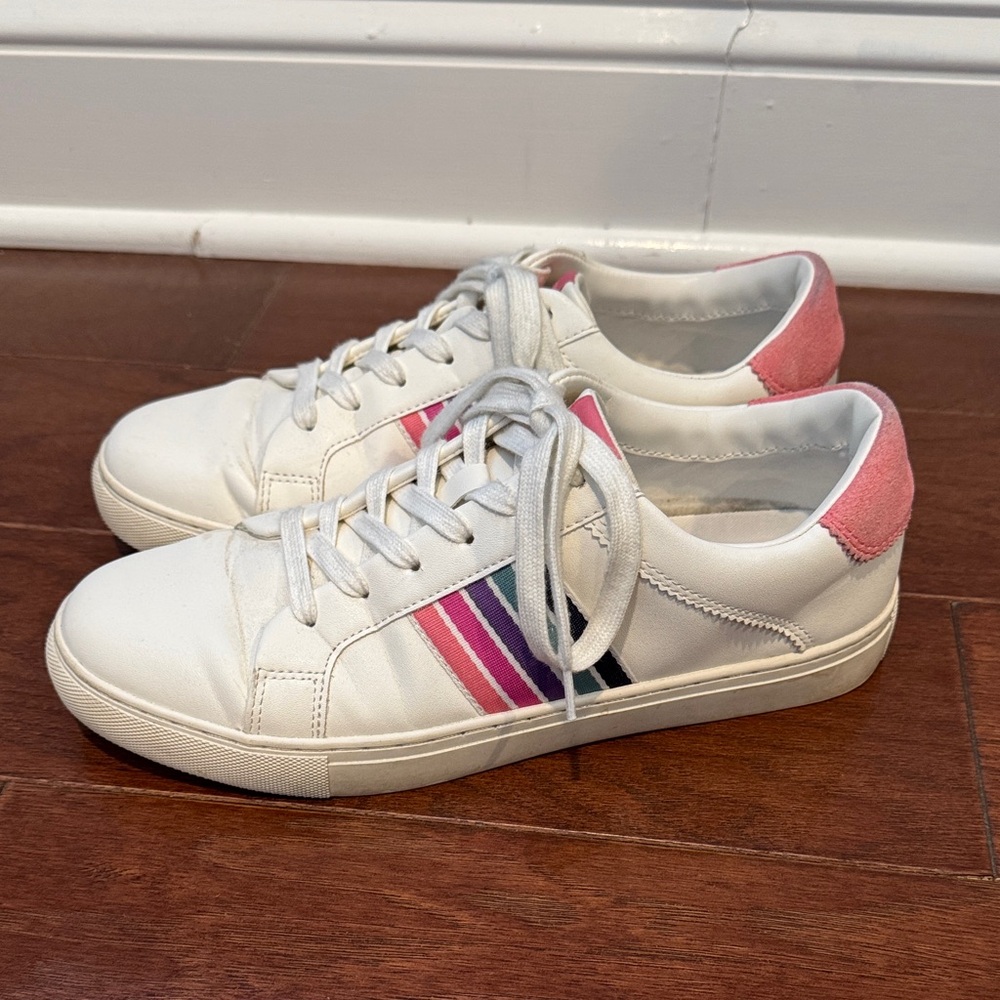 J. Crew Factory White Sneakers with Pink navy green Accents women’s size 10